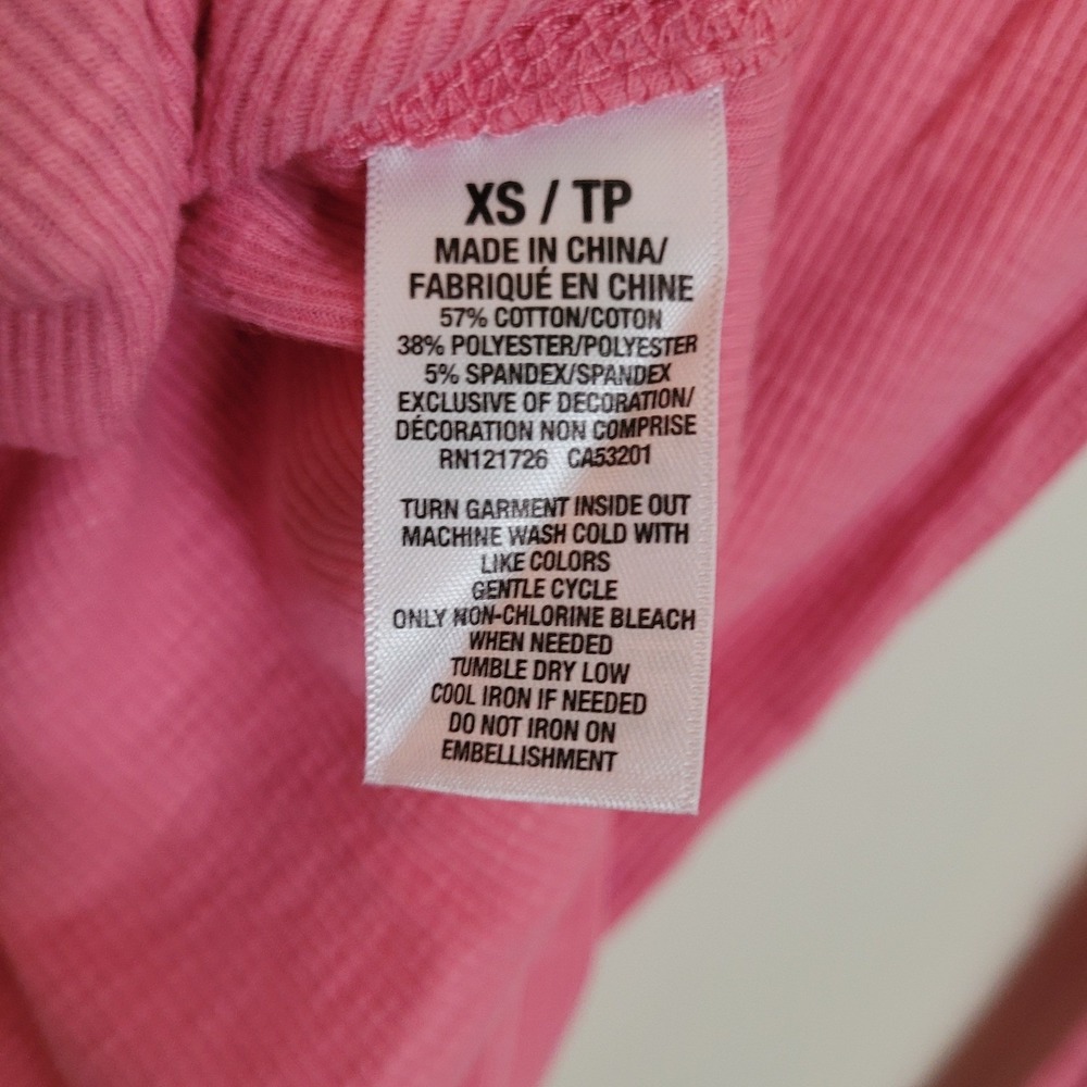 Aeropostale Logo Womens Pink Ribbed Henley Long Sleeve Graphic Top XS Y2K - Picture 4 of 6